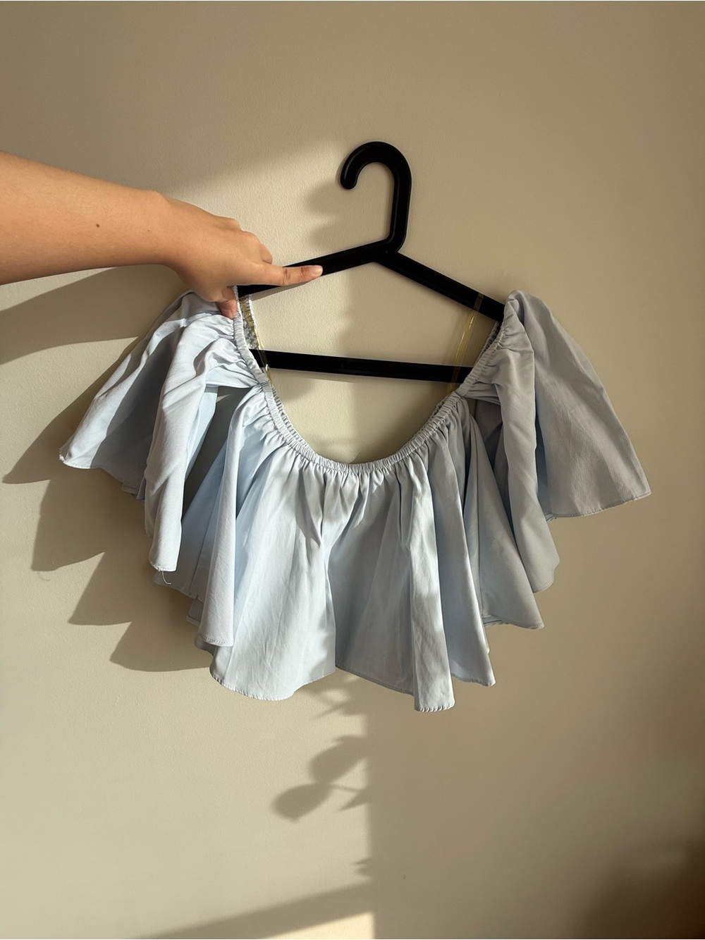 Off-Shoulder Ruffle Crop Top - Light Blue - Picture 3 of 6